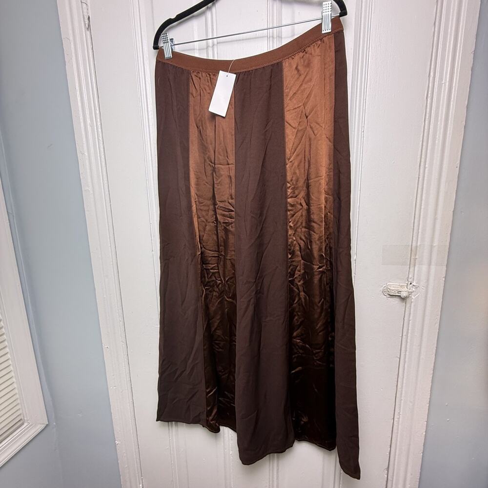 Peace Love World Black Label Satin Skirt Brown Teak Womens Medium Boho NWT